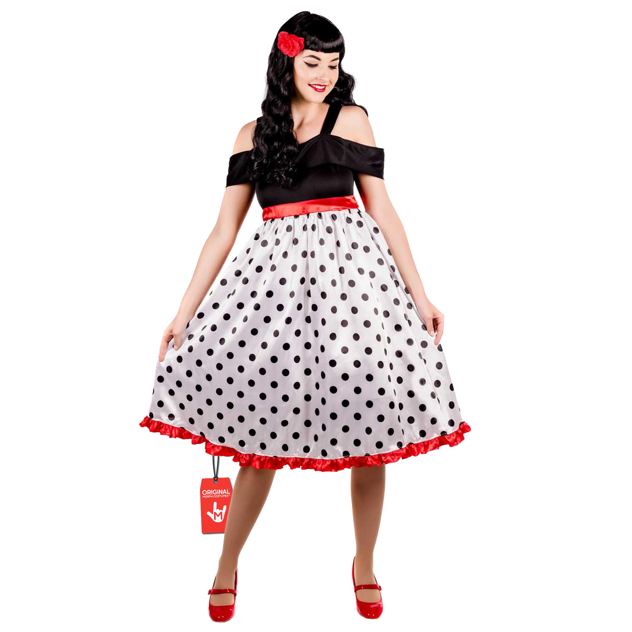 Fun Shack Womens 50s Costume Adults Rockabilly Rock N Roll Polka Dot Dress Outfit , 50s Rockabilly, Medium