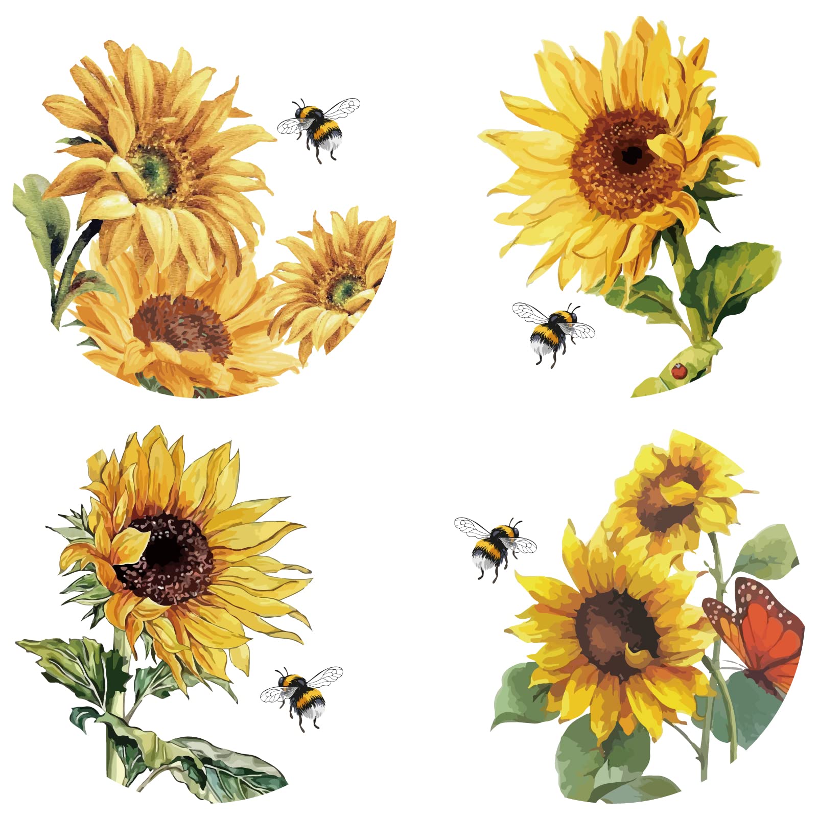GORGECRAFT 16x16cm 4 Styles Sunflower Bee Window Clings Spring Summer Window Decals Pvc Alert Door Glass Stickers for Birds Dogs Strikes Waterproof Decals Office Shop Party Supplies