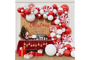 Beaumode Christmas Balloon Garland Arch Kit 150pcs Red White Silver Balloons for Candy Merry Christmas Party Friendsmas Santa Claus Birthday Winter Holiday Party Decoration(Red White Silver)