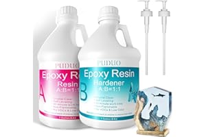PUDUO Epoxy Resin Crystal Clear Art 1 Gallon with Pump Kit for Coating, Casting, Resin Art, Jewelry, Tabletop, Bar Top, Live Edge Tables, Fast Curing 2 Part Epoxy Casting Resin Kit