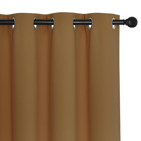 NICETOWN SLIDING DOOR CURTAIN 108 INCHES LONG – BLACKOUT THERMAL INSULATED GROMMET ROOM DIVIDER PRIVACY DRAPE FOR PATIO GLASS DOOR, 1 PANEL, GOLD BROWN, 100 INCH EXTRA WIDE