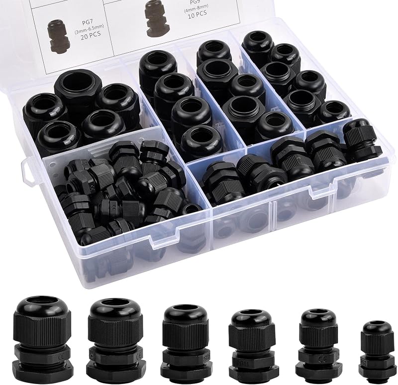 suchkawe 50 Pack Cable Glands PG7-19 Waterproof Connectors 3-16mm Nylon IP68 Box