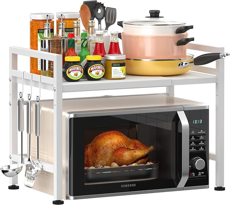 Multibao Expandable Microwave Oven Rack 2 Tier Adjustable 40-64cm White