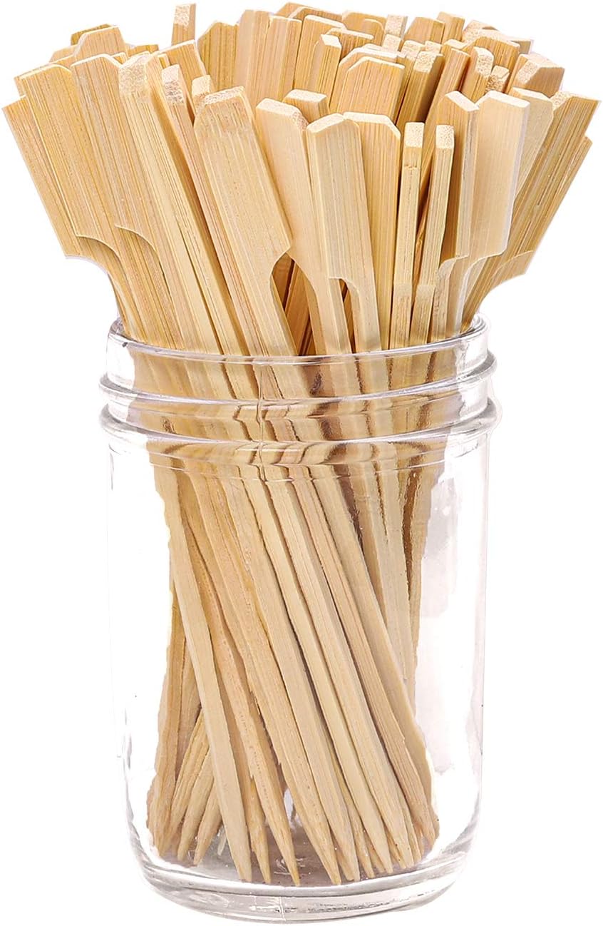 ANECO 200 Pieces Bamboo Paddle Skewers Wooden Paddle Sticks Barbeque Skewers Cocktail Picks for Grill Party Kebabs, Fruit - Image 4