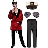 Maxim Party Supplies Men's Velvet Socialite Robe Jacket With Belt, Sunglasses, Pants and Captain Hat Costume for Halloween