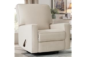 Harkawon Swivel Rocker Recliner Chair, Glider Rocker Recliner, Rocking Chair Nursery, Fabric Chair with High Back, Deep Seat, for Living Room, Bedroom, Beige+Brown