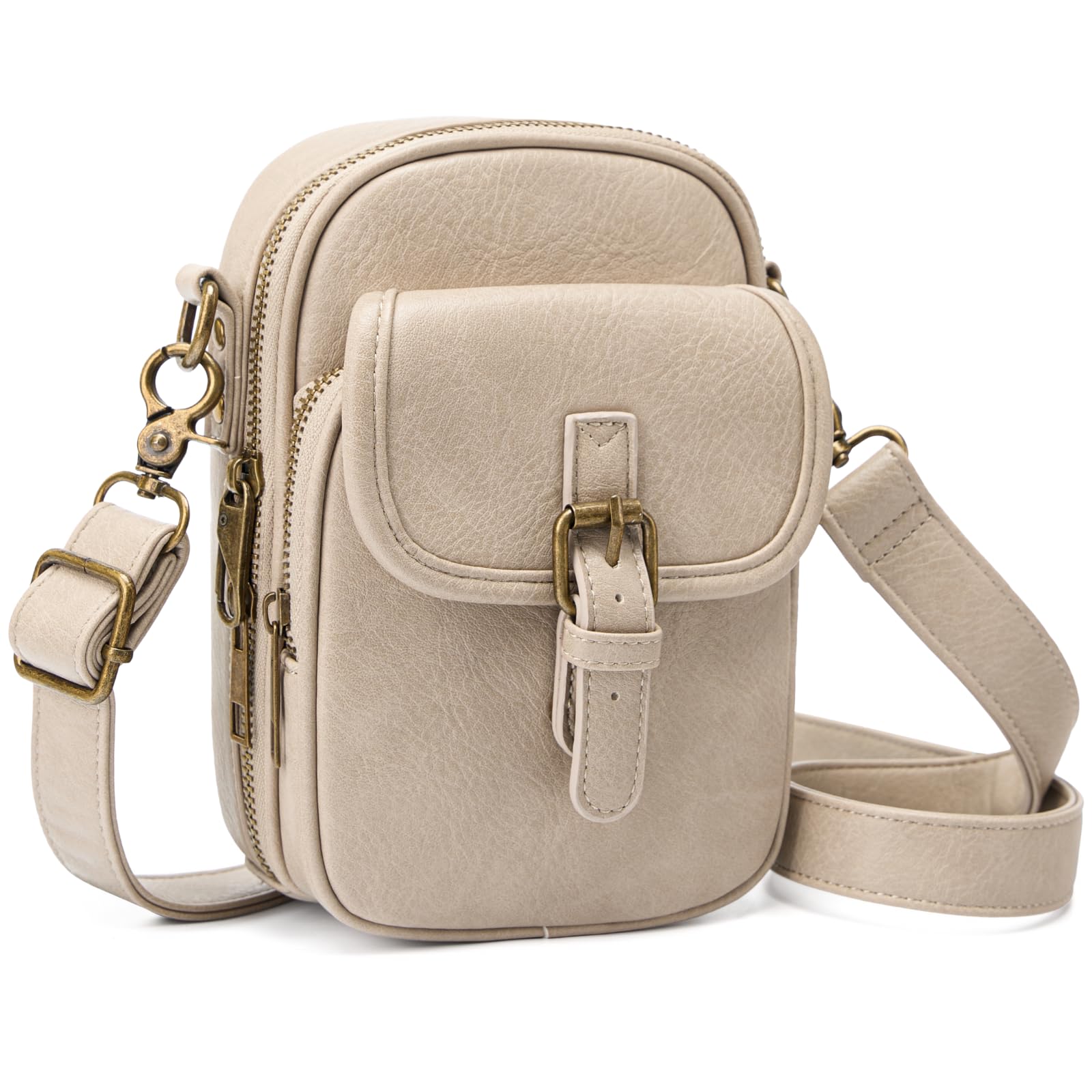 Photo 1 of Small Crossbody Cell Phone Purse for Women Vintage Mini Crossbody Bag with Card Slots, Vegan Leather Phone Wallet Pouch (Light Taupe)