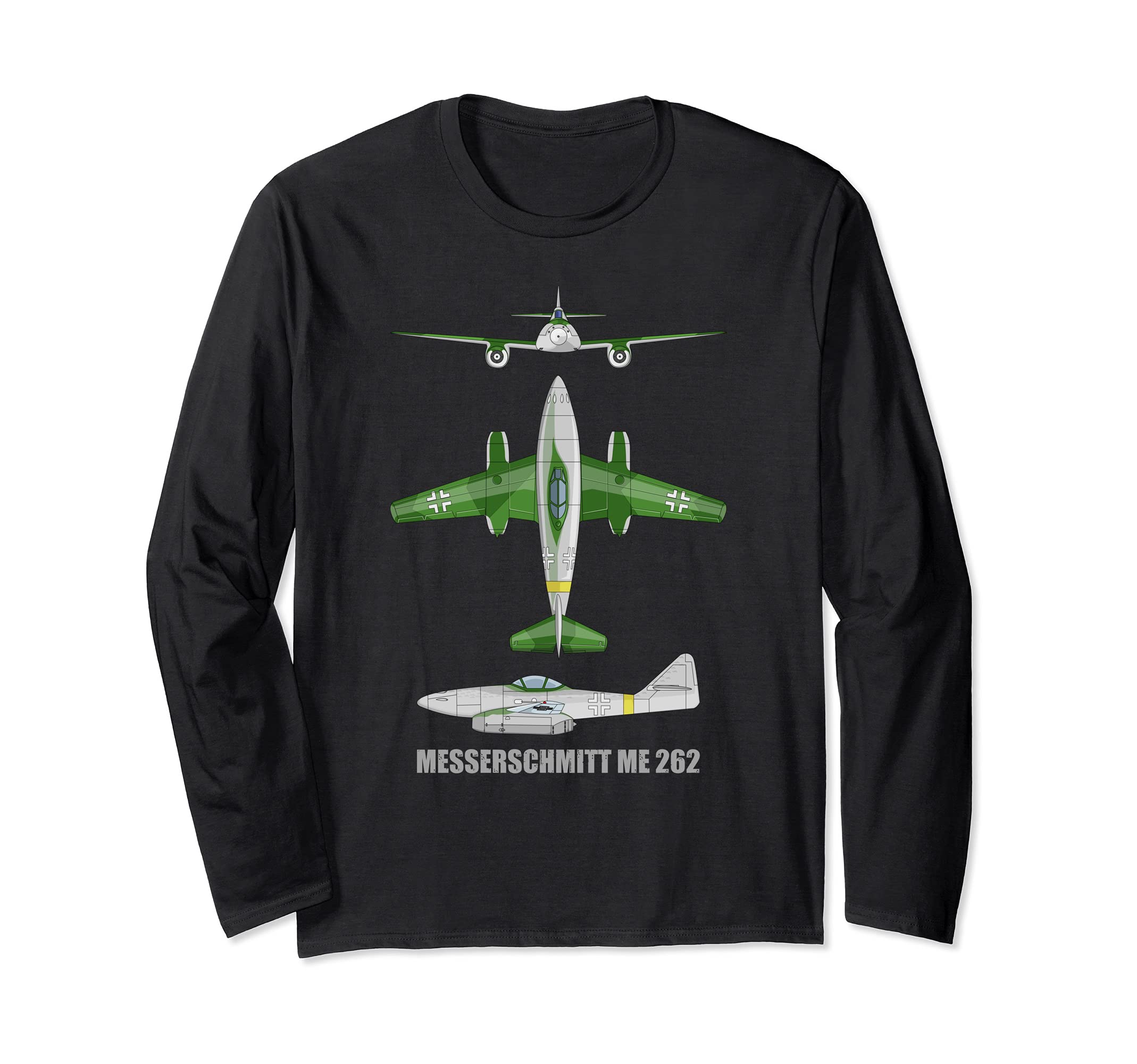 Messerschmitt Me 262 German WW2 Jet Fighter Plane Diagram Long Sleeve T-Shirt