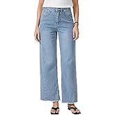 MARIASHA Women's High Waisted Wide Leg Jeans Raw Hem Zimbaplatinum Denim Relaxed Fit