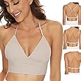 Strappy Low Back Bra for Women Deep V Low Cut Backless Bralette Multiway Convertible Straps Halter Bra