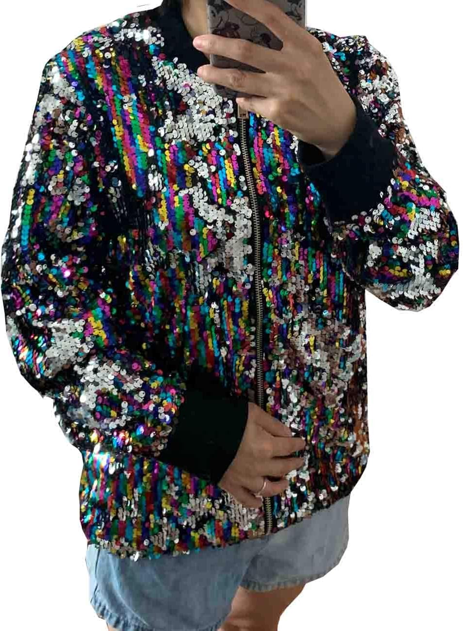 plus sequin bomber jacket