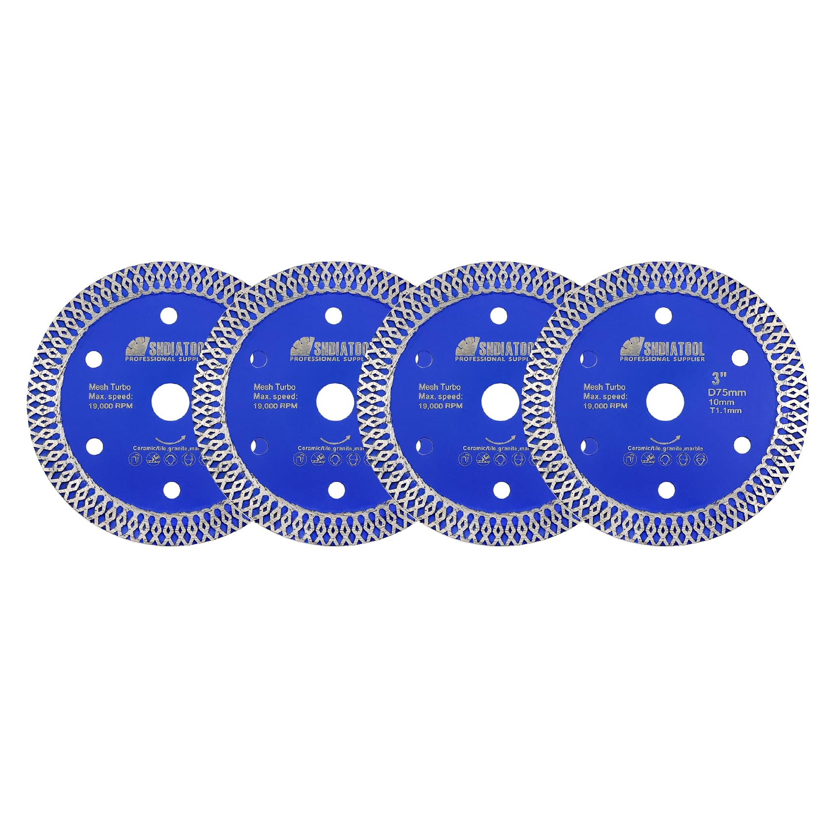 SHDIATOOL Tile Diamond Blade Cutting Disc 75mm Cut Off Wheel for Tile Porcelain Ceramic Marble Granite Arbor 10mm on Angle Grinder(Pack of 4)