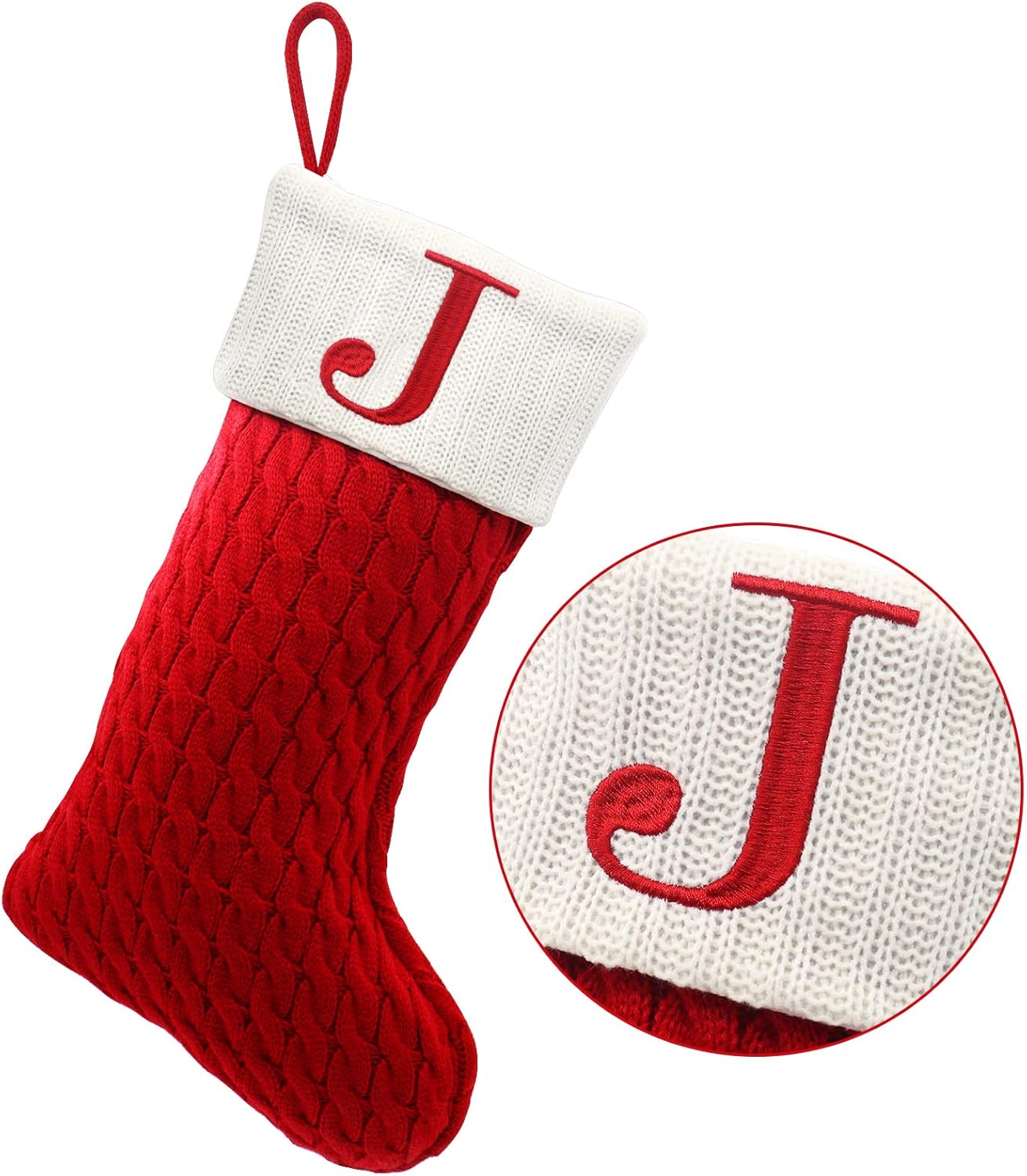 Stockings & Holders - ZOEA 20 Inches Christmas Stockings with Initials, Large Embroidered Letter Knit Christmas Stocking for Family Holiday Decorations and Xmas Gift (J, Red)