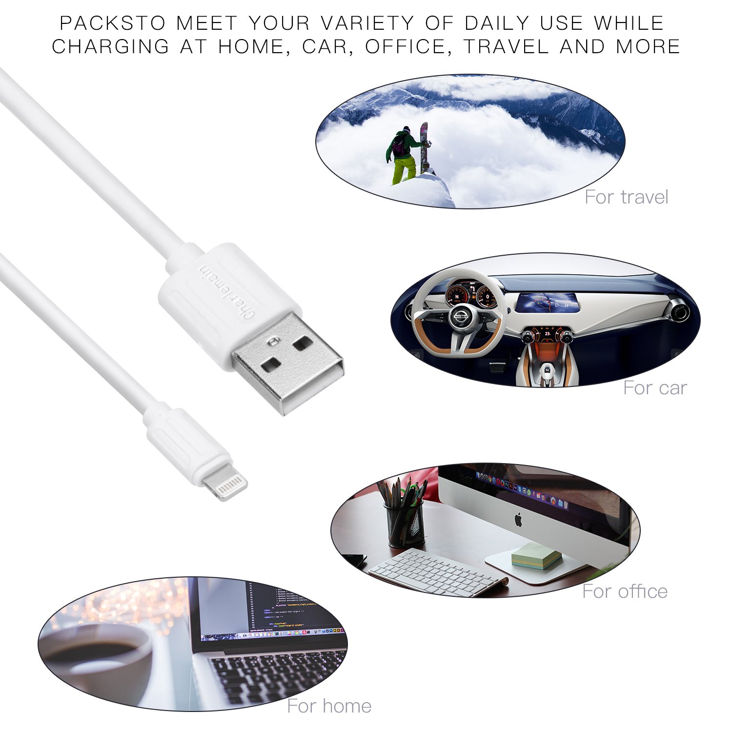 Charlemain Phone Kabel kurz, Handy Ladekabel 30cm(4 STK),Nylon USB Kabel kompatibel mit iOS System, wie Phone X XS Max XR/8/8 Plus 7/7 Plus 6/6s Plus 5/5s/5c, Pad Mini/Air usw