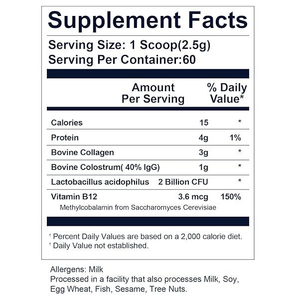 PURE BOVINE COLOSTRUM POWDER 3000MG, IGG FOR FOR IMMUNE SUPPORT, GUT HEALTH & SKIN REPAIR – UNFLAVORED WITH PROBIOTICS 60 SERVINGS (5.3OZ)