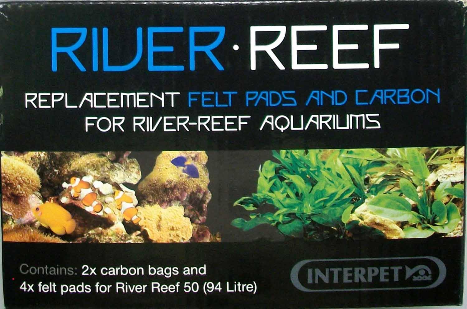 Interpet Replacement Filter Pads And Carbon For The River Reef 94L Aquarium, Kit Includes 2 Carbon Bags And 4 Felt Pads