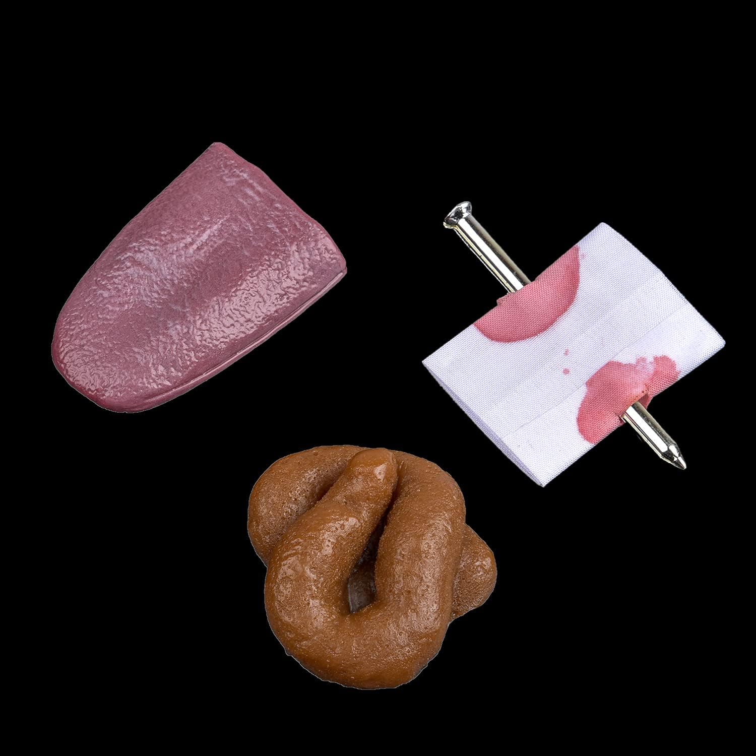 Cetornie 3 PCS Prank Prop Kits with Prank Poop Fake Blood Nail Through Finger With Bandage Realistic Fake Tongue for April Fools' Day Halloween - Image 3