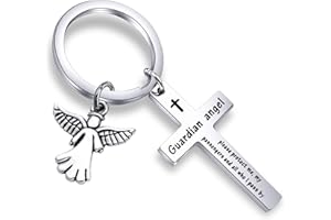 FEELMEM Guardian Angel Prayer Cross Keychain Guardian Angel Protect Me My Passengers Drive Safe Prayer Gift