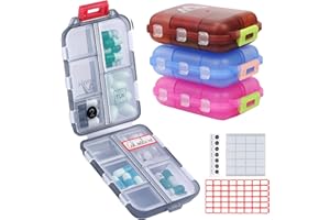 4PS Travel Pill Organizer with 164 Slice Labels，10 Compartments Travel Pill Box Portable Folding Small Pill Case Daily Pill Container Used for Carry Storage Medicine Organizer by M MUchengbao