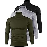 Riyiper 3 Pack Men's Turtleneck Shirts Thermal Basic Knitted Long Sleeve Casual Slim Fit Winter Pullover Tops