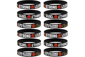 Sainstone 12-Pack Power of Faith Basketball Inspirational Bible Verse Silicone Wristbands with Christian Motivational Sayings, Wholesale Basketball Rubber Bracelets Sports Holiday Party Favors Gifts