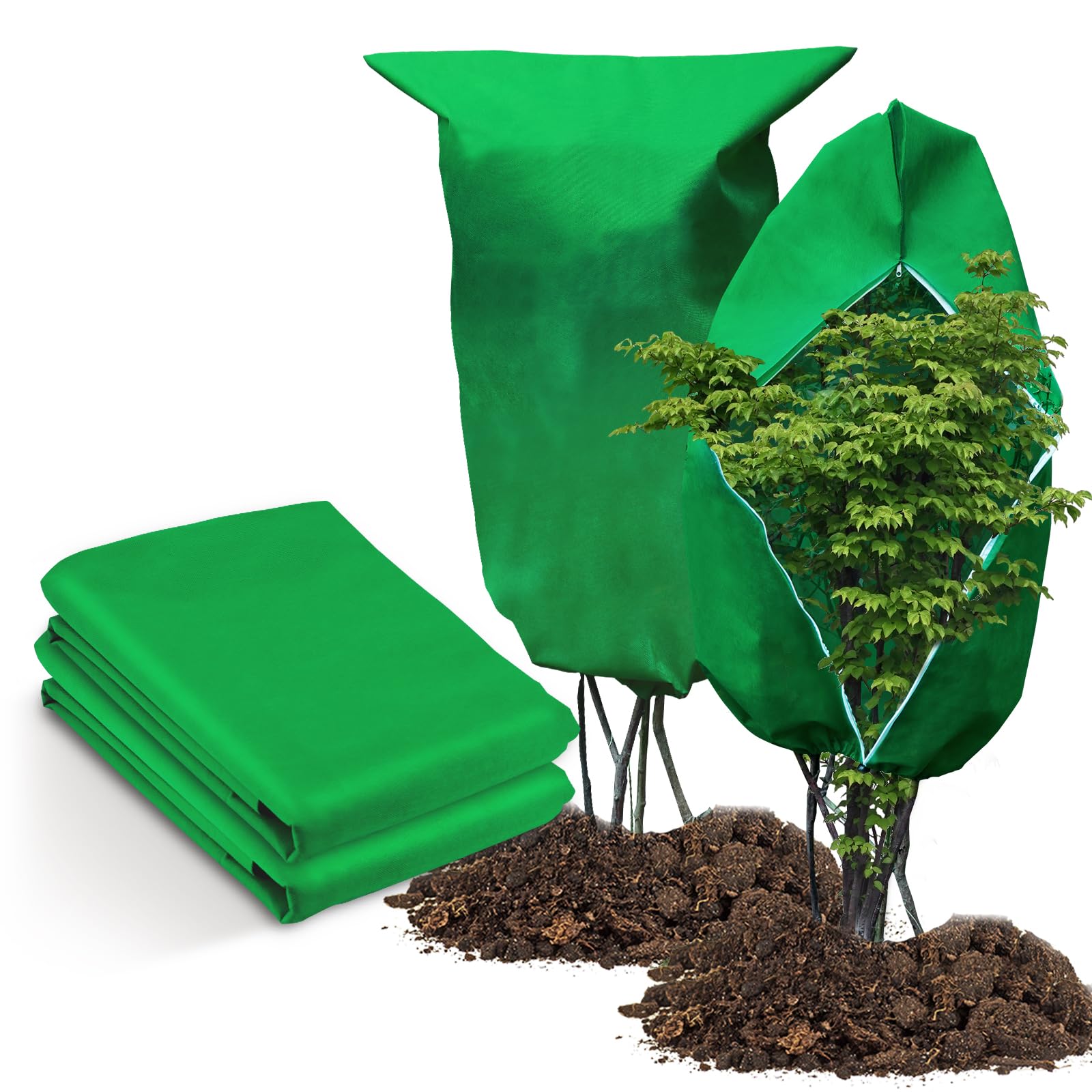 Jordbrux 70gms Plant Fleece Frost Protection Covers, 2pcs 80cm x 120cm Winter Garden Fleece Bag, Plant Cover for Plant Winter Plant Protection Jacket for Outdoor Plants with Zipper Drawstring