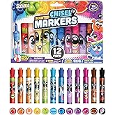 Scentos Scented Chisel Tip Markers 12 Pack, With Fruit Scent, 12 Assorted Colors, Different Fruity Each, Washable Markers, Marker for Kids, for Posters and Science Fairs, Super Washable Ink.
