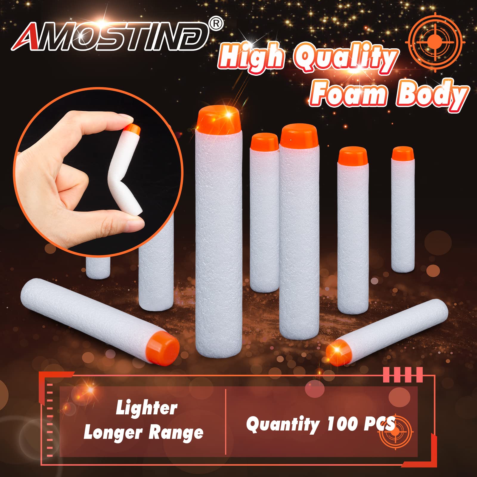 AMOSTING 100PCS Refill Darts for Nerf N Strike Elite 2.0 Series Glow in The Dark Bullets Pack – Compatible with All Elite Blasters White