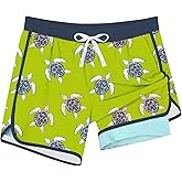 Cozople Boys Swim Trunks with Compression Liner Vintage Bathing Suit Quick Dry Swim Short Swimsuit 7-16T