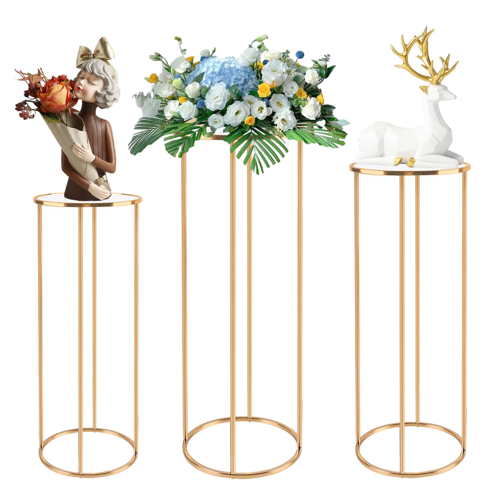 Photo 1 of DMDMBSR Cylinder Stand for Party, 3pcs Cylinder Pedestal Stand, Metal Plant Columns Pedestal Stands for Display, Round Cake Stand for Parties Wedding Living Room Patio Decor Rose Gold