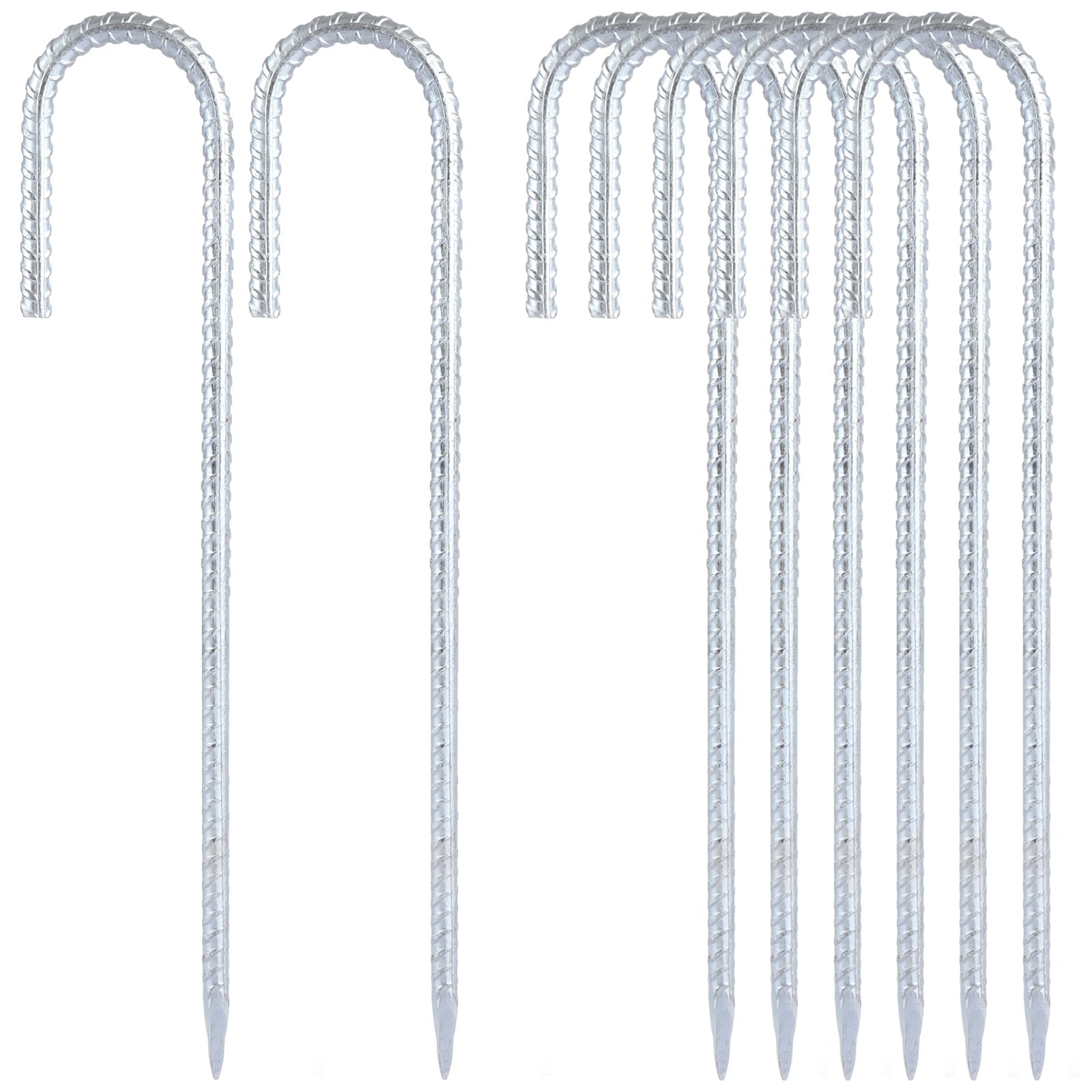 ASelected 8Pack Heavy Duty Strong Tent Pegs,12Inch Steel Ground Pegs Rebar Tent Stakes,Metal Thick Long Galvanised J Camping Tent Pegs For Football Goal Net Swing Fence Camping Gazebo Garden Outdoor