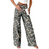 Camo Cargo Pants Women High Waist Baggy Wide Leg Camouflage Army Fatigue Jean Trouser Slim Fit Pocket Jogger Sweatpant