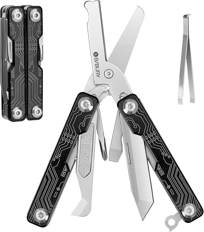 Multitool, Multi Tool de Poche EDC, Ciseaux Multifonctions avec Brise-vitre, Outil Multifonction pour Urgences et l'usage Quotidien, Idée Cadeau Homme, Gadgets EDC, Cadeau Noel Homme - Noir