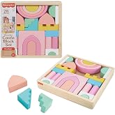 Fisher-Price Wood Castle Block Set, 28 Pieces, Ages 2+ | 27 pastel wooden blocks + playboard, stacking and sorting play, FSC-certified wood, toddler and preschool