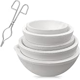 DEELEDM 6 Pack Ceramic Crucible Bowl with 7.87" Crucible Tong | 1000g/500g/250g/150g/100g Quartz Ceramic, Melting Dishes Pot, For Casting Refining Torch Melt