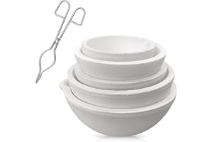DEELEDM 6 Pack Ceramic Crucible Bowl with 7.87" Crucible Tong, 1000g/500g/250g/150g/100g Quartz Ceramic Crucible Melting Dishes Pot for Casting Refining Torch Melt Jewelry Gold Silver Brass Alloy