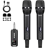 ZERFUN Dual Rechargeable Wireless Microphones, Pro Handheld Cordless Mics System with Echo Treble BASS VOL Control for Karaoke Singing Church Party, 1/4'' Output, Black