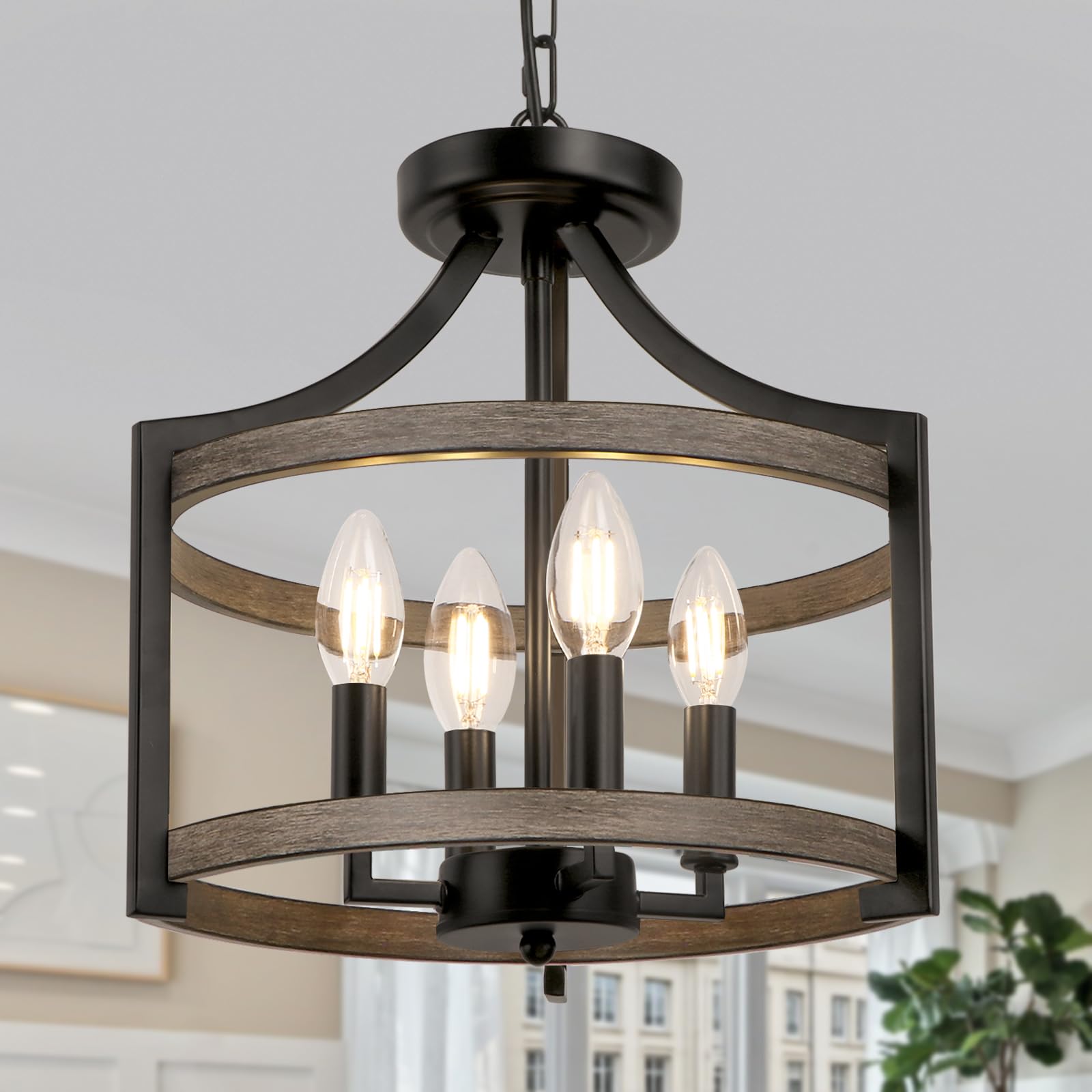 Photo 1 of *UNTESTED*
WBinDX 4-Light Farmhouse Chandelier, Rustic Metal Hanging Pendant Lighting, Convertible Semi Flush Mount Ceiling Light Fixture Faux Wood Black Chandeliers for Dining Room Kitchen Foyer Entryway