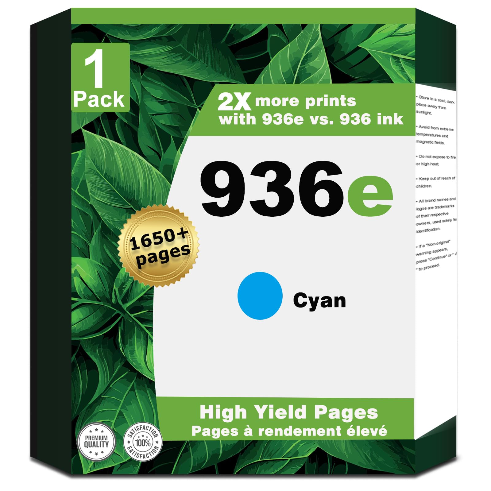 Photo 1 of 936e High Yield Cyan Ink Cartridges Compatible for HP 936 for OfficeJet Pro 9120e 9125e 9135e 9110b 9128e 9130b; Wide Format 9730e; OfficeJet 9122e Replacement for 936XL