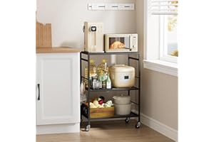 XIVIRACK 3-Tier Kitchen Cart with Adjustable Shelves - Microwave Storage Cart & Utility Rolling Organizer, Industrial Wheels 