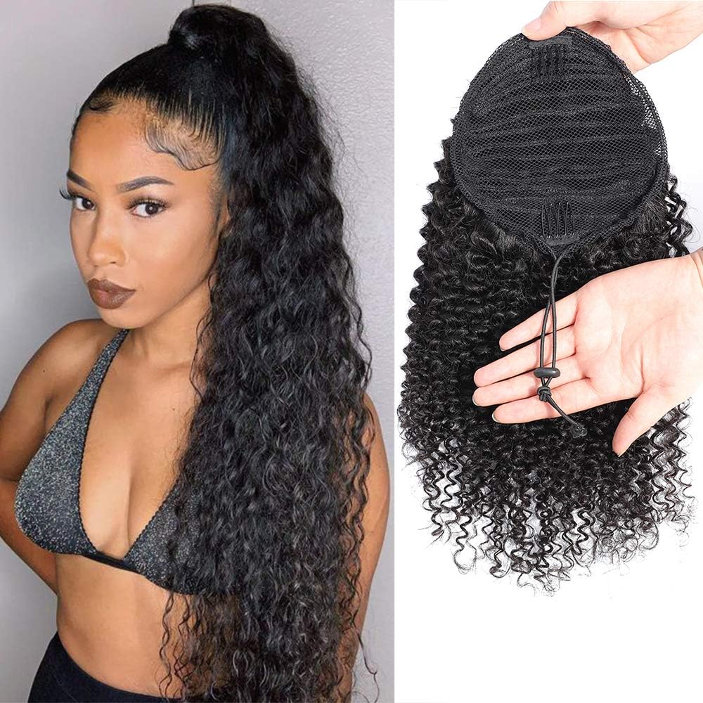 Kinky Curly Ponytail Hair Extensions Ponytail Curly Hair Virgin Brazilian Hair Extension (16 Inch, Kinky Curly)