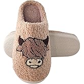 DACHOI Highland Cow Slippers for Women Plush Scottish Highland Cow Animal Slippers Warm Non Slip Home Indoor Slippers