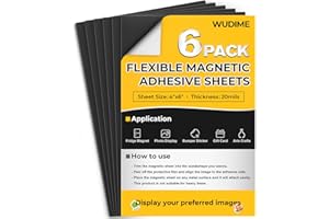 WUDIME Strong Magnetic Sheets with Adhesive Backing, 4" x 6", 6 Pack Cuttable Flexible Magnet Sticky Sheets, Whiteboards Magnets Fridge Organization, Easy Peel Magnets for Lightweight Craft DIY