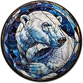 Lygond Metal Sign Tin Sign Circular Stained Glass Polar Bear Minimalist Wall Art for Gift 12×12 Inches