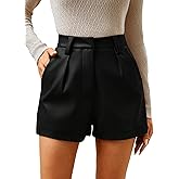 Milumia Women's PU Leather High Waisted Pleated Wide Leg Dressy Shorts with Pocket