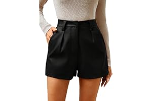 Milumia Women's Pu Leather Shorts High Waisted Wide Leg Dressy Casual Shorts with Pocket