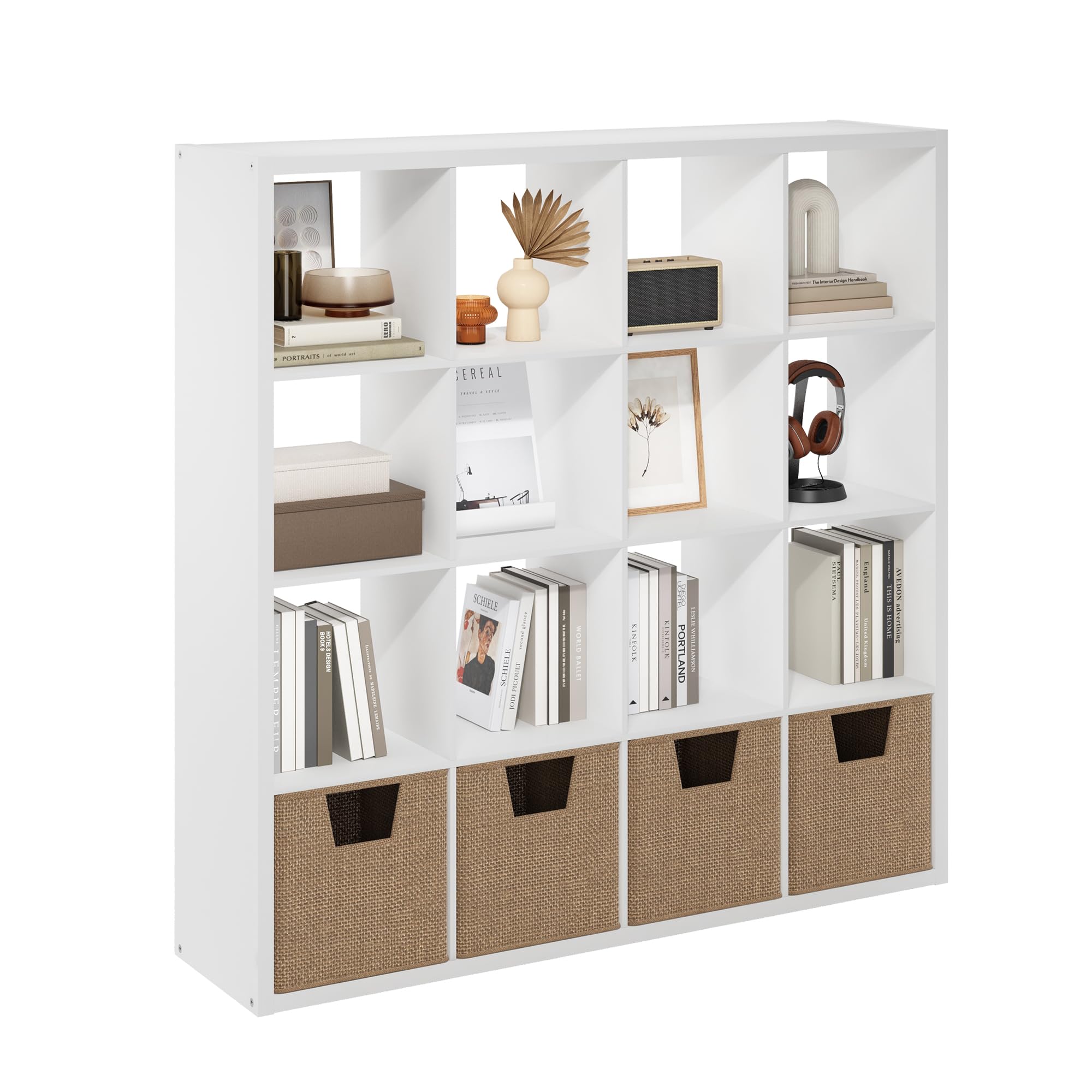 Photo 1 of ***DAMAGED***Furinno Cubicle Book Shelf, 16-Cube Bookshelf, Extra Thick Frame Reversible Bookcase with Open Back, 14.6" x 58" x 58", for Living Room, Bedroom, Home Office, White