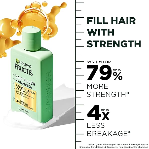 GARNIER FRUCTIS HAIR FILLER STRENGTH REPAIR CONDITIONER WITH VITAMIN CG, SULFATE FREE CONDITIONER FOR WEAK, DAMAGED HAIR, 10.1 FL OZ, 1 COUNT