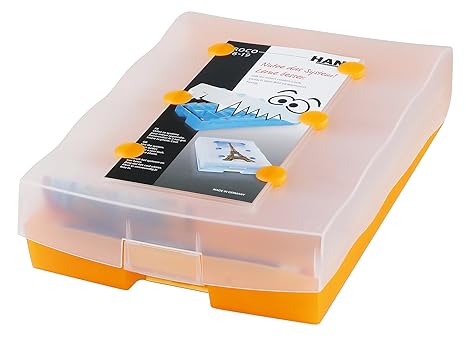 HAN CROCO 2-6-19 Karteikasten A8 9988-613, Lernbox in Transluzent-Orange – Lernsystem für Vokabeln - dank Kästchen Schieben i