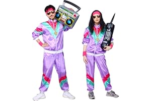 PartyBloom 80s Costumes for Men Women, Retro Tracksuit 90s Hip Hop Costumes Kit Shell Suit Halloween Party Dress